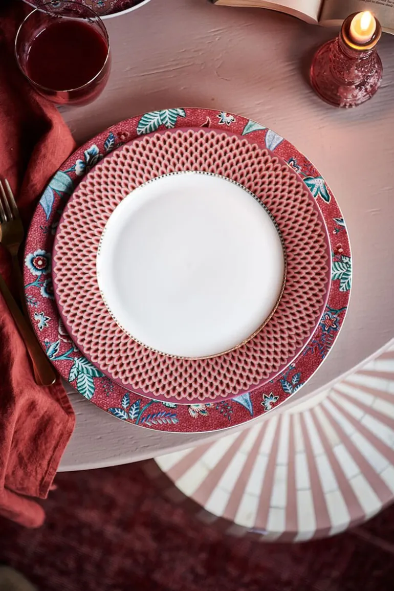 Flower Festival Dinerbord Rood/Donker 26.5 Cm