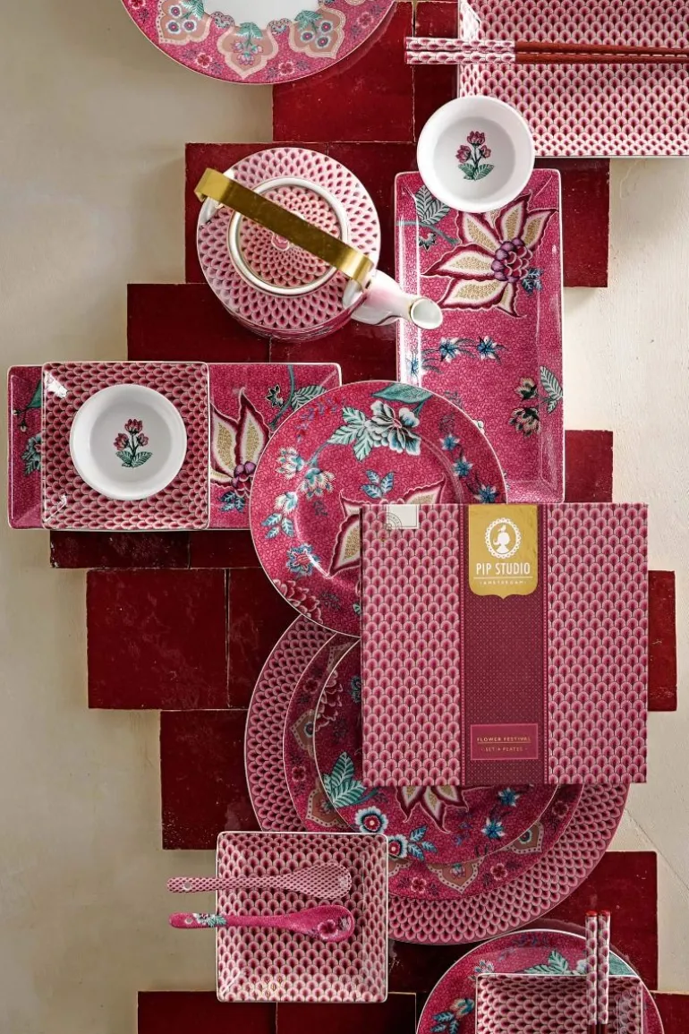 Flower Festival Set/4 Gebaksborden Donker 17Cm