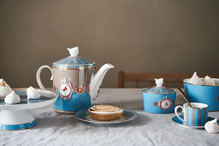 Love Birds Theepot Medium Blauw/Khaki