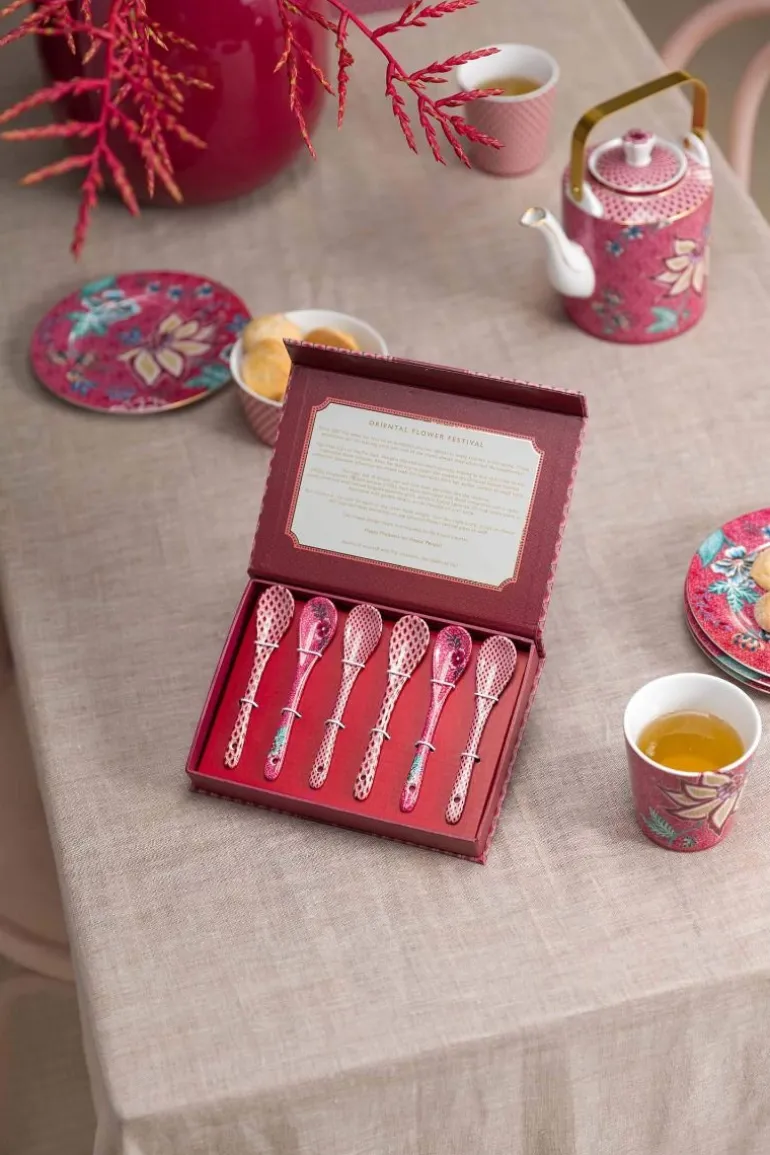 Oriental Flower Festival Set/6 Theelepels Donker
