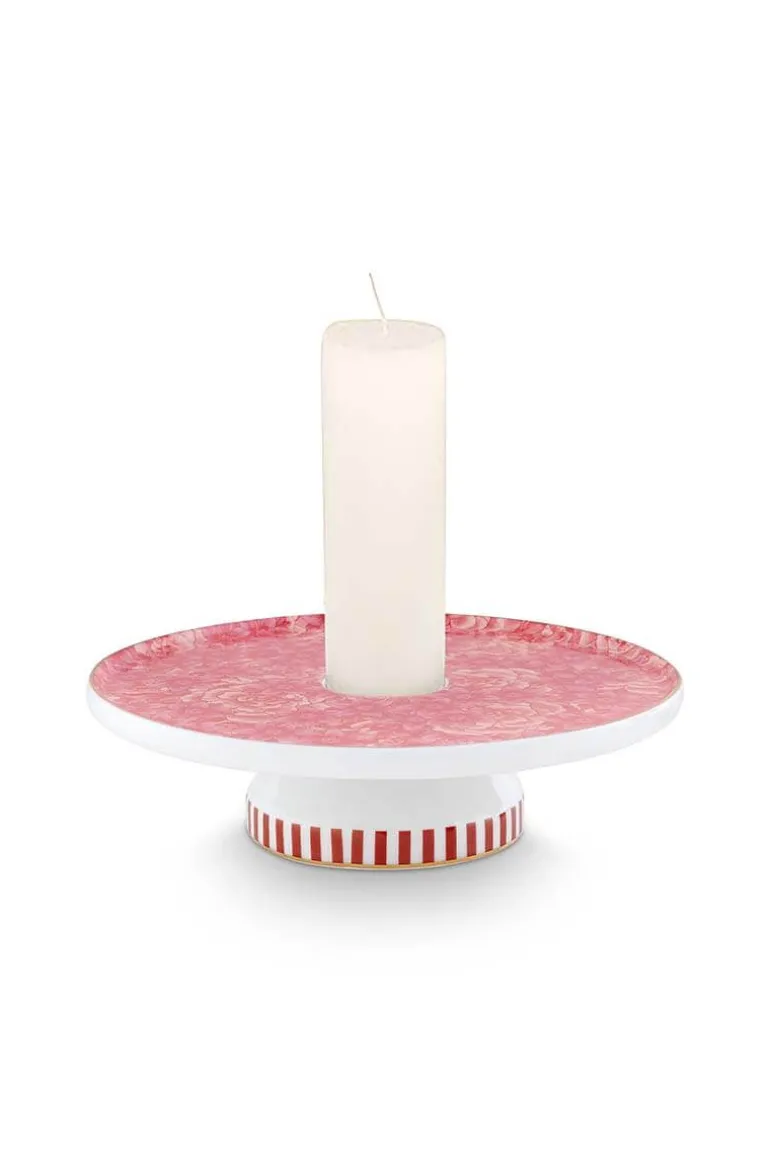 Royal Stripes Kaarshouder Bloemen Roze 14Cm