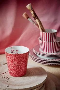 Royal Stripes Mok Bloemen Donkerroze