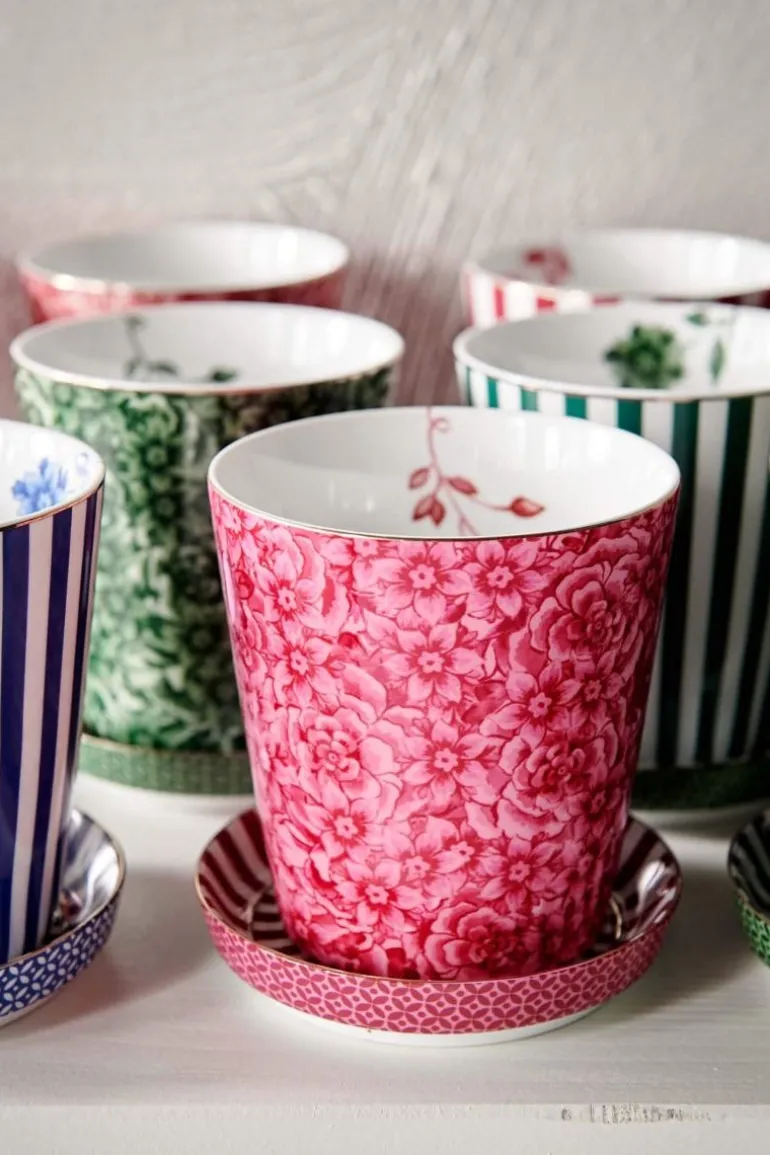 Royal Stripes Mok Bloemen & Theetip Donker