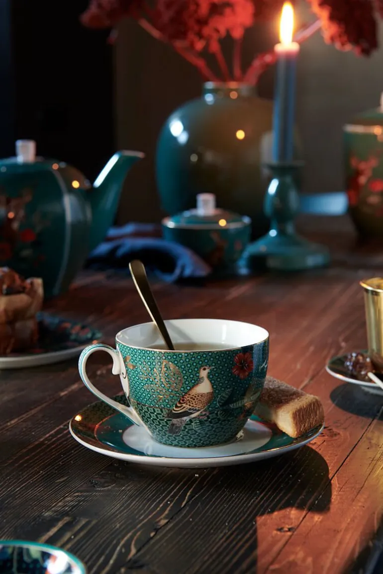 Winter Wonderland Set/2 Cappuccino Kop & Schotel Groen
